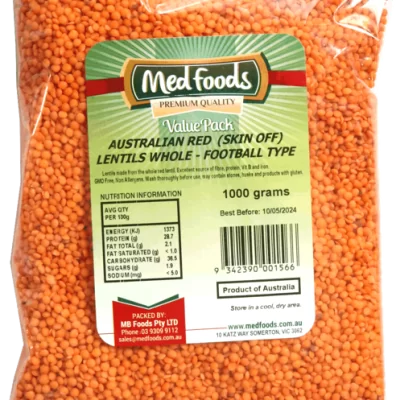 AUSTRALIAN RED FOOTBALL (SKIN OFF) WHOLE LENTILS